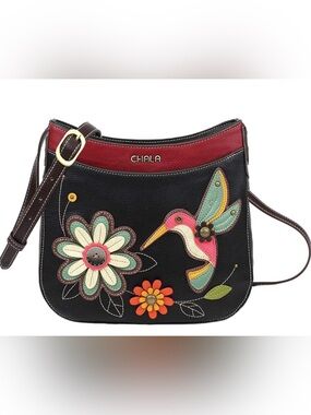 Chala Crescent Crossbody Shoulder Bag Adjustable Strap Hummingbird Appliqué Mint